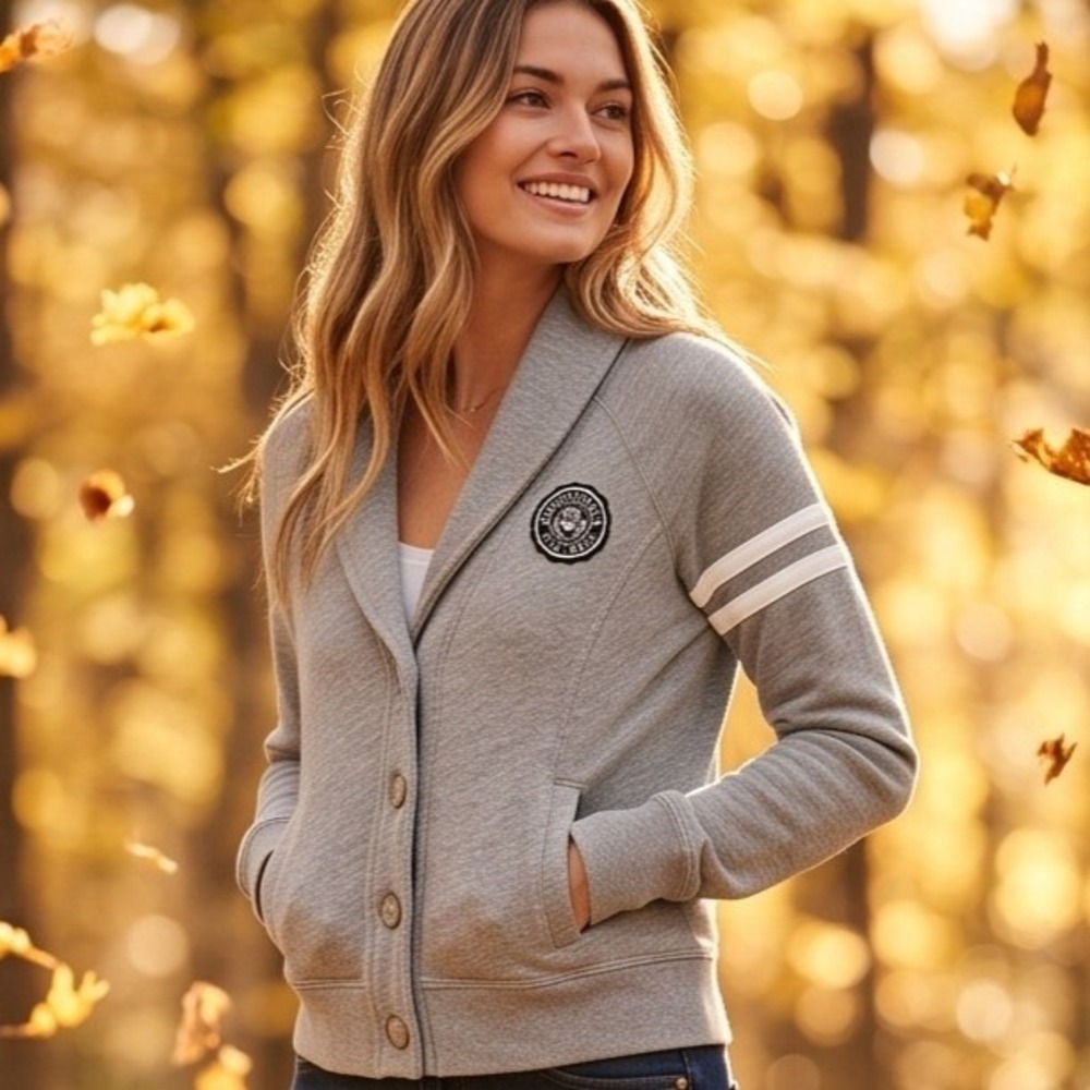 Abercrombie & Fitch M Gray Y2K Vintage Varsity Jacket Sweater Light Gray